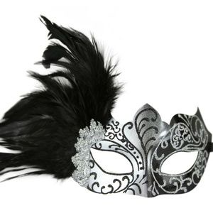 KAYSO Venetian Masquerade Mask W Feathers Black